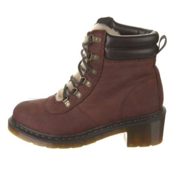 DR DOC MARTENS Sylvia Parade Mid Heel Boots 10 Burgundy Leather Lace Up Hiking - Picture 2 of 6